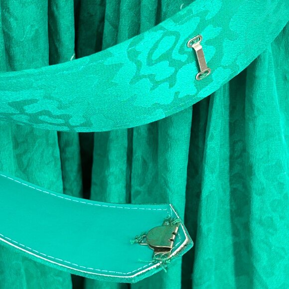 Vtg Garfinckels Green Silk Dress 80s Womens 6 Jacquard Print Puff Sleeve Pleated - Picture 8 of 12